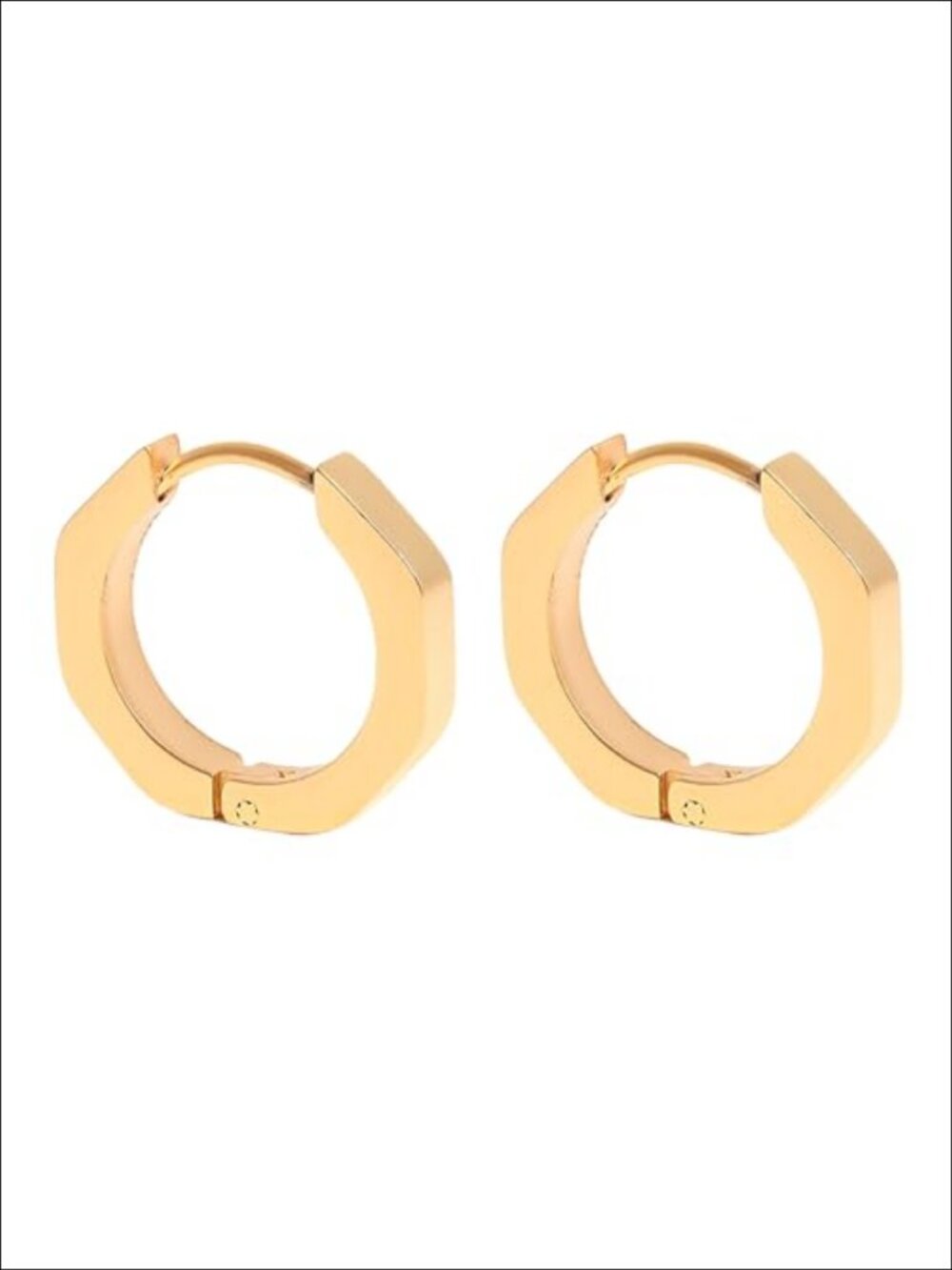 18K Gold Plated Geometric Huggie Hoop Earrings Hinged Stainless Steel